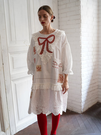 Unlogical Poem Poetry Embroidery Patchwork Cotton Dress