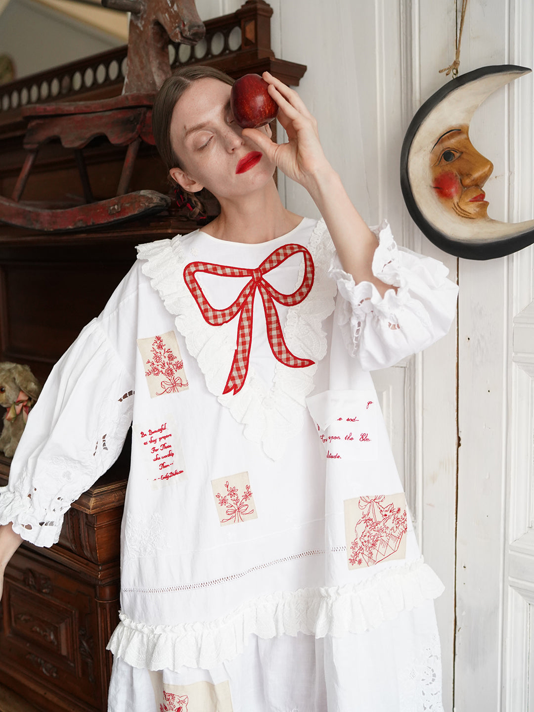 Unlogical Poem Poetry Embroidery Patchwork Cotton Dress