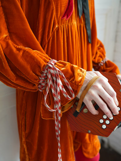Unlogical Poem Victorian-style Bow Embroidery Orange Velvet Dress
