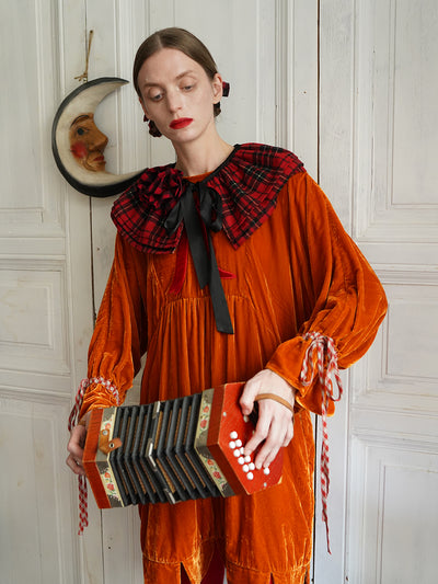 Unlogical Poem Victorian-style Bow Embroidery Orange Velvet Dress
