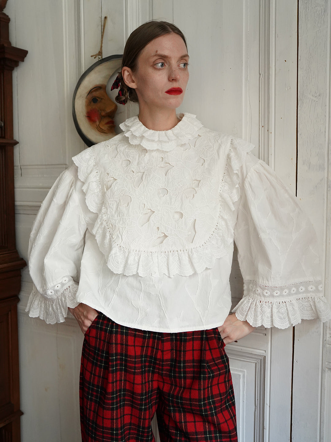 Unlogical Poem Victorian-style Cat Hollow Embroidery Cotton Blouse