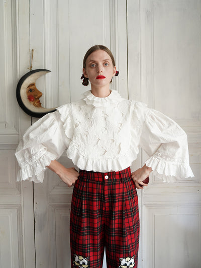 Unlogical Poem Victorian-style Cat Hollow Embroidery Cotton Blouse