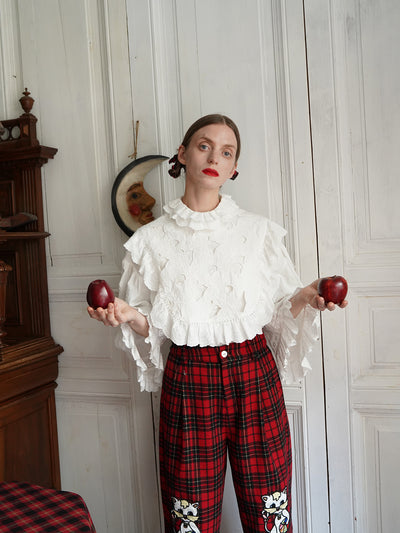 Unlogical Poem Victorian-style Cat Hollow Embroidery Cotton Blouse