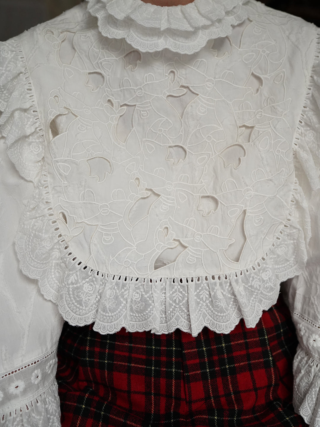 Unlogical Poem Victorian-style Cat Hollow Embroidery Cotton Blouse