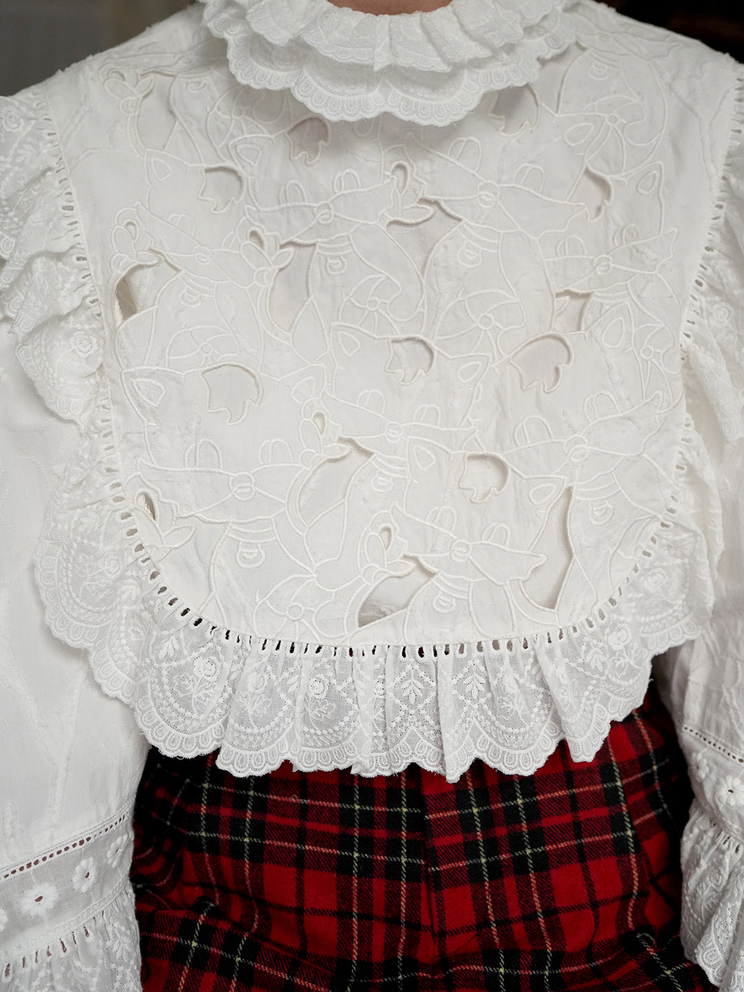 Unlogical Poem Victorian-style Cat Hollow Embroidery Cotton Blouse