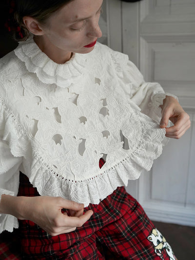 Unlogical Poem Victorian-style Cat Hollow Embroidery Cotton Blouse