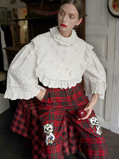 Unlogical Poem Victorian-style Cat Hollow Embroidery Cotton Blouse