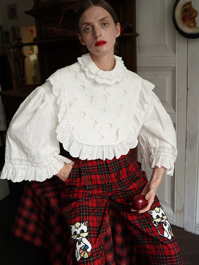 Unlogical Poem Victorian-style Cat Hollow Embroidery Cotton Blouse