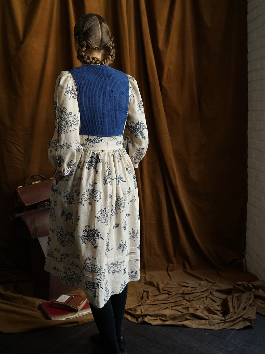 Unlogical Poem Vintage style Pleated Blue Hemp Smock