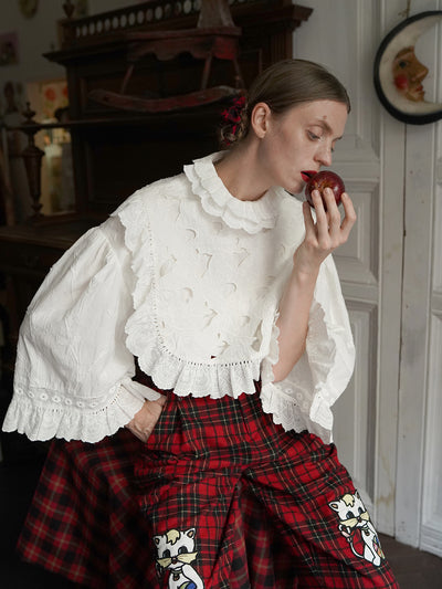 Unlogical Poem Victorian-style Cat Hollow Embroidery Cotton Blouse