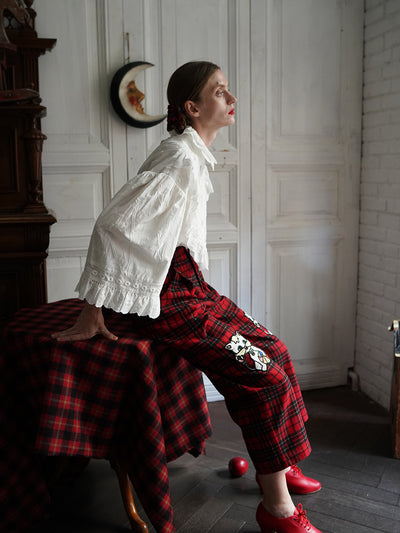 Unlogical Poem Victorian-style Cat Hollow Embroidery Cotton Blouse