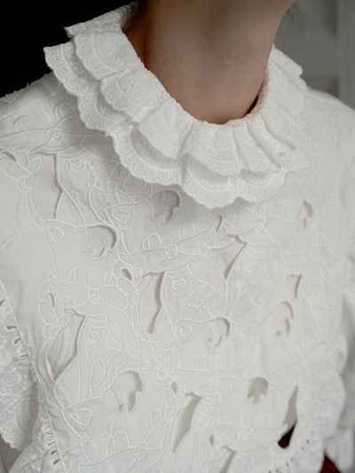 Unlogical Poem Victorian-style Cat Hollow Embroidery Cotton Blouse