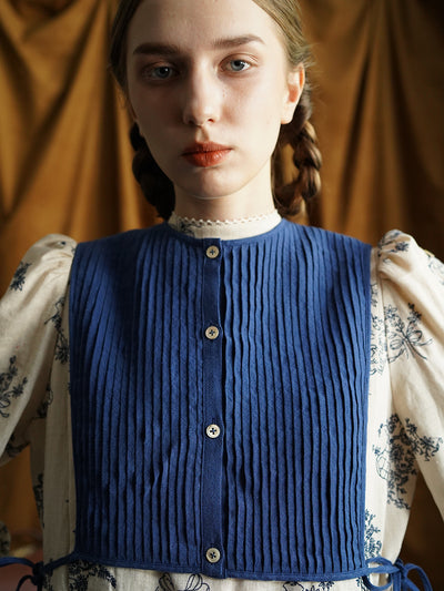 Unlogical Poem Vintage style Pleated Blue Hemp Smock