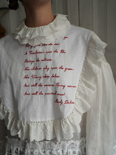 Unlogical Poem Vintage Style Poetry Embroidery Lace Ramie Dress Smock