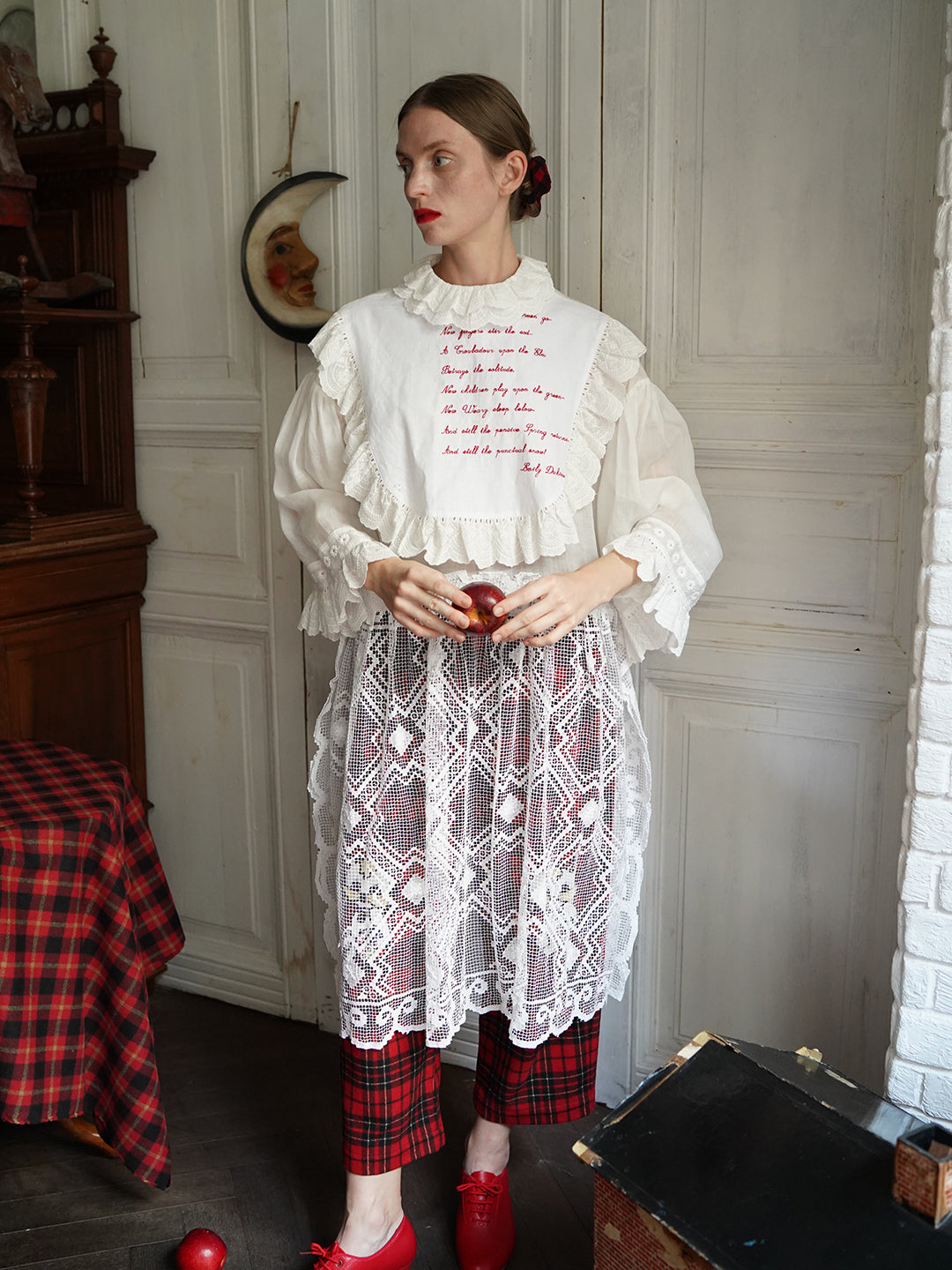 Unlogical Poem Vintage Style Poetry Embroidery Lace Ramie Dress Smock