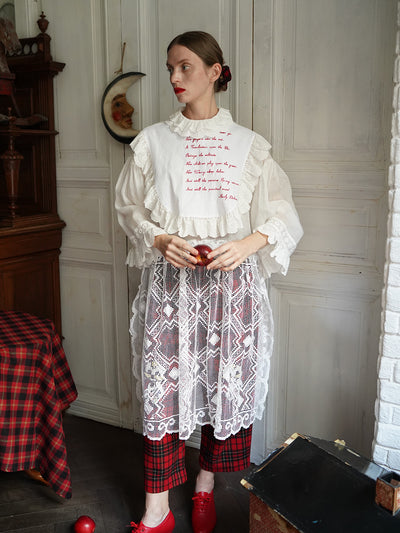 Unlogical Poem Vintage Style Poetry Embroidery Lace Ramie Dress Smock