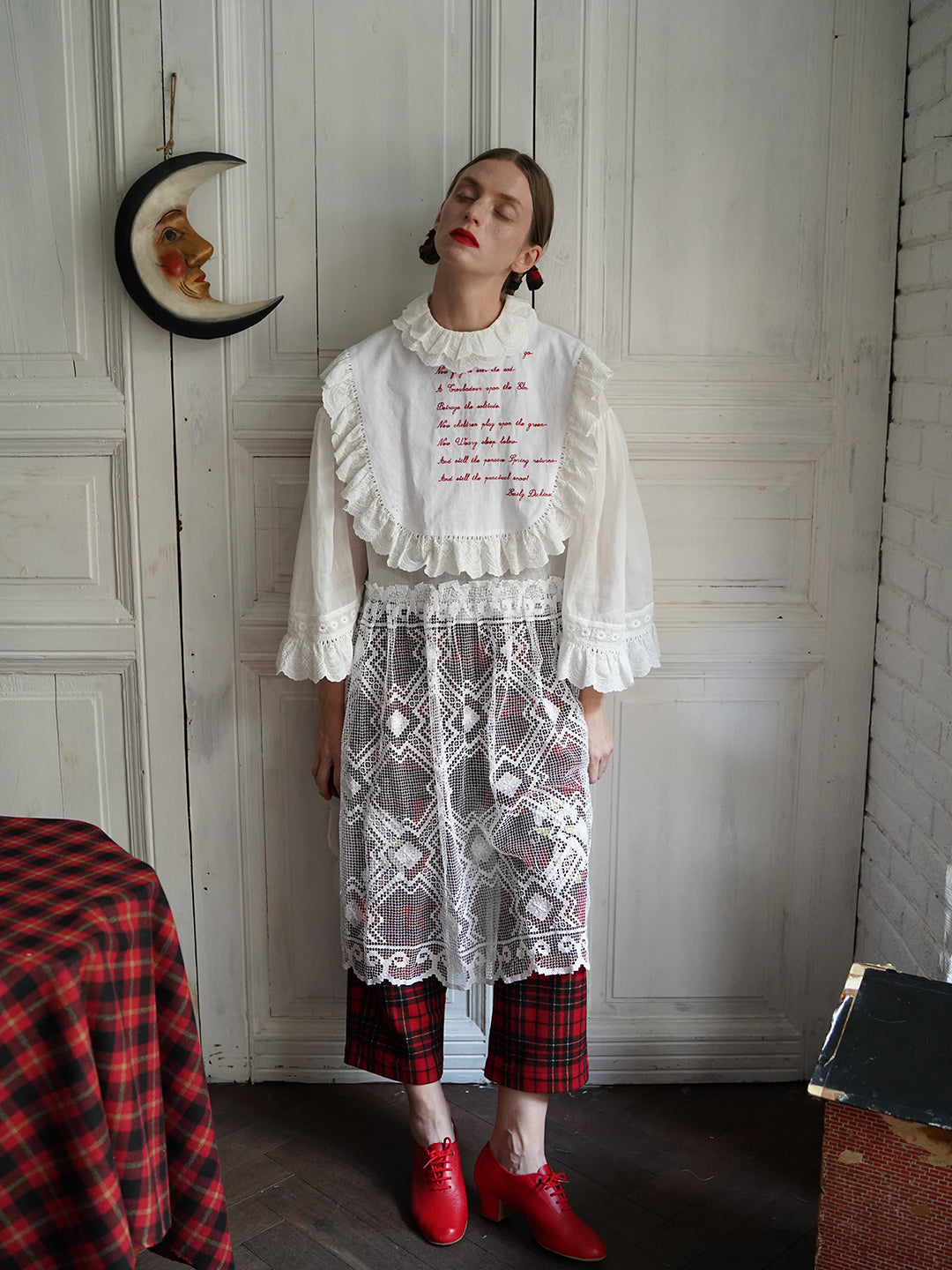 Unlogical Poem Vintage Style Poetry Embroidery Lace Ramie Dress Smock