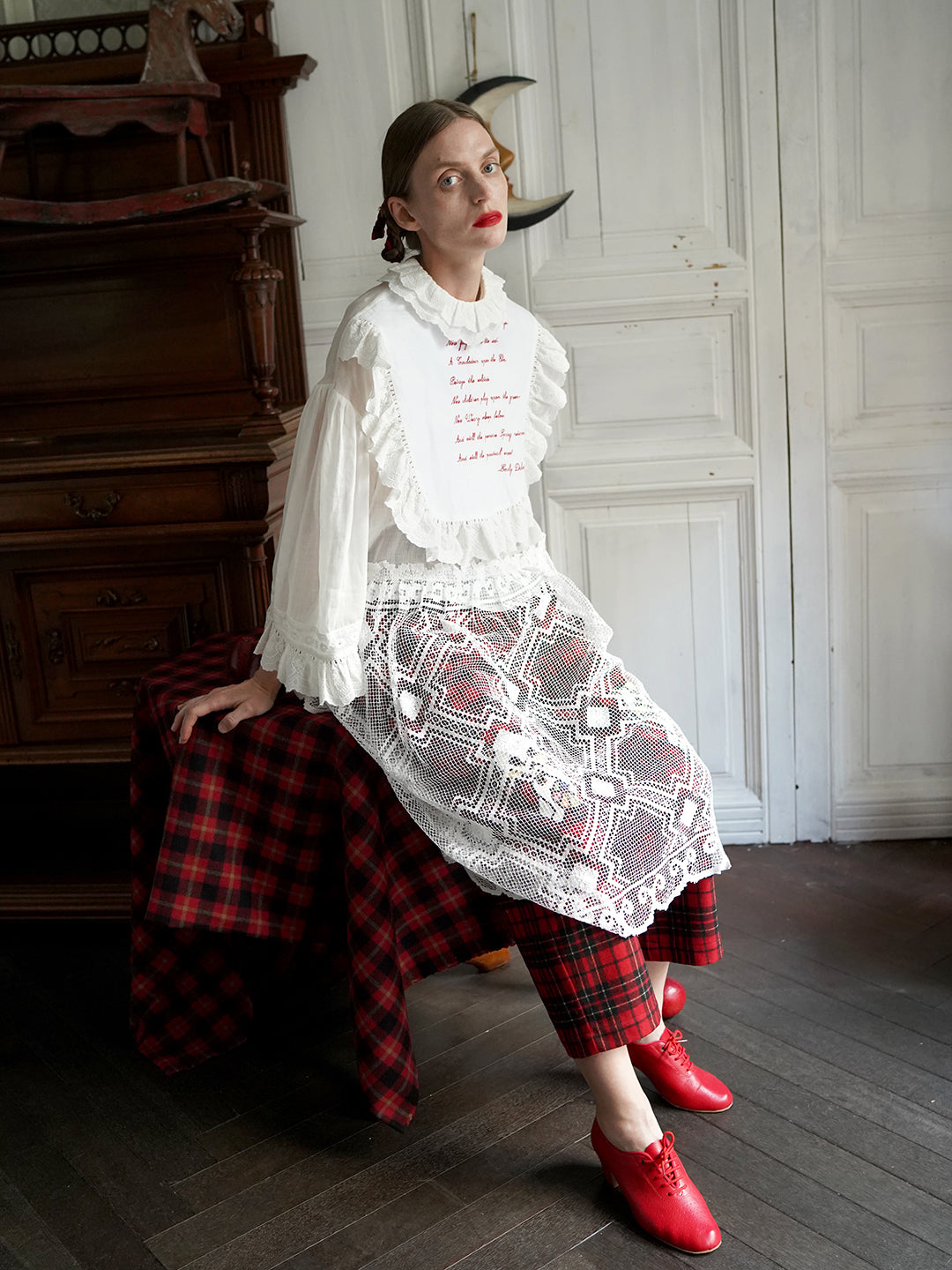 Unlogical Poem Vintage Style Poetry Embroidery Lace Ramie Dress Smock