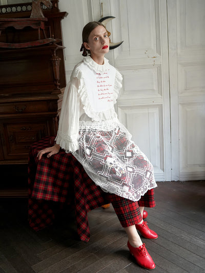 Unlogical Poem Vintage Style Poetry Embroidery Lace Ramie Dress Smock