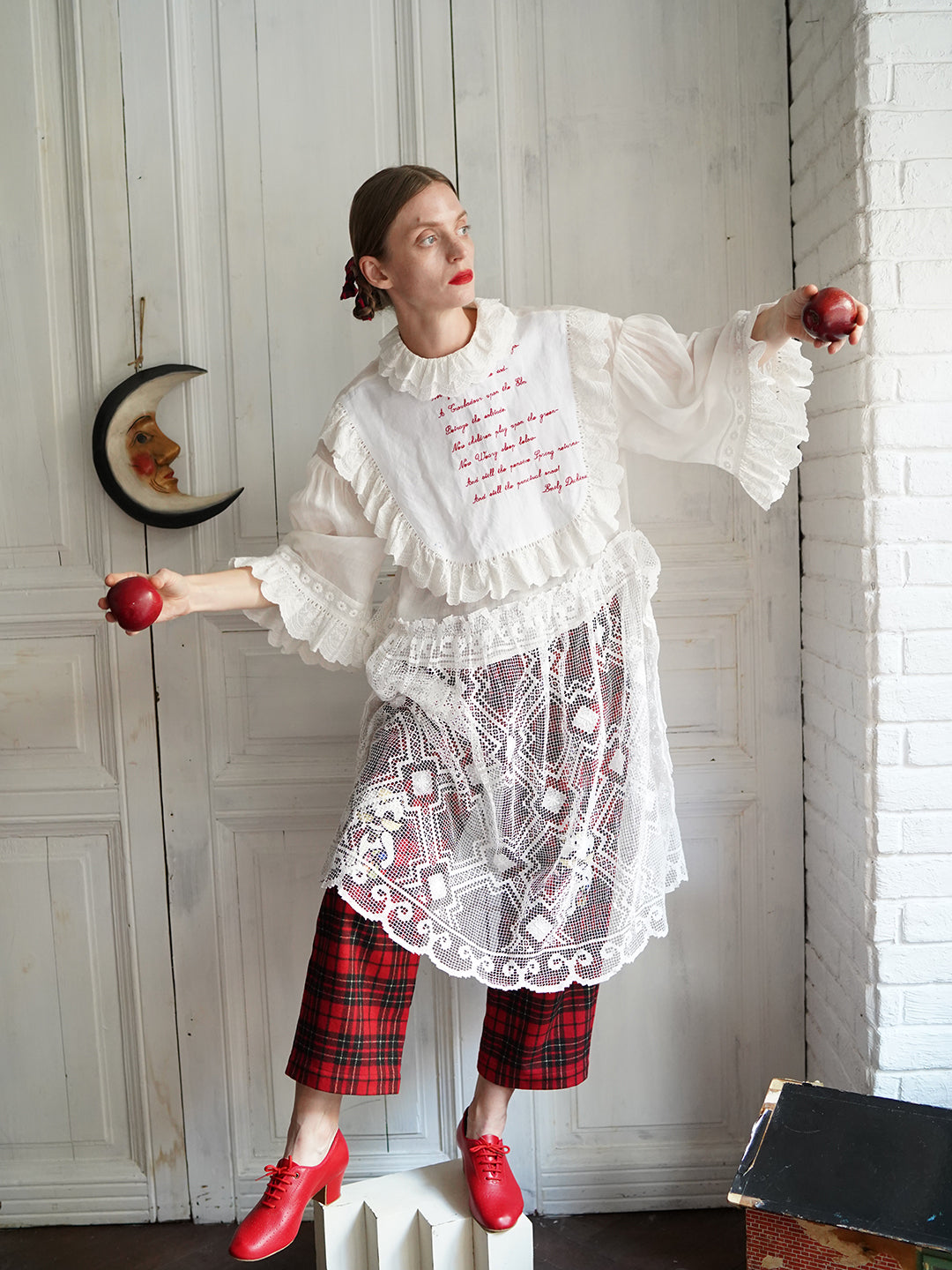 Unlogical Poem Vintage Style Poetry Embroidery Lace Ramie Dress Smock