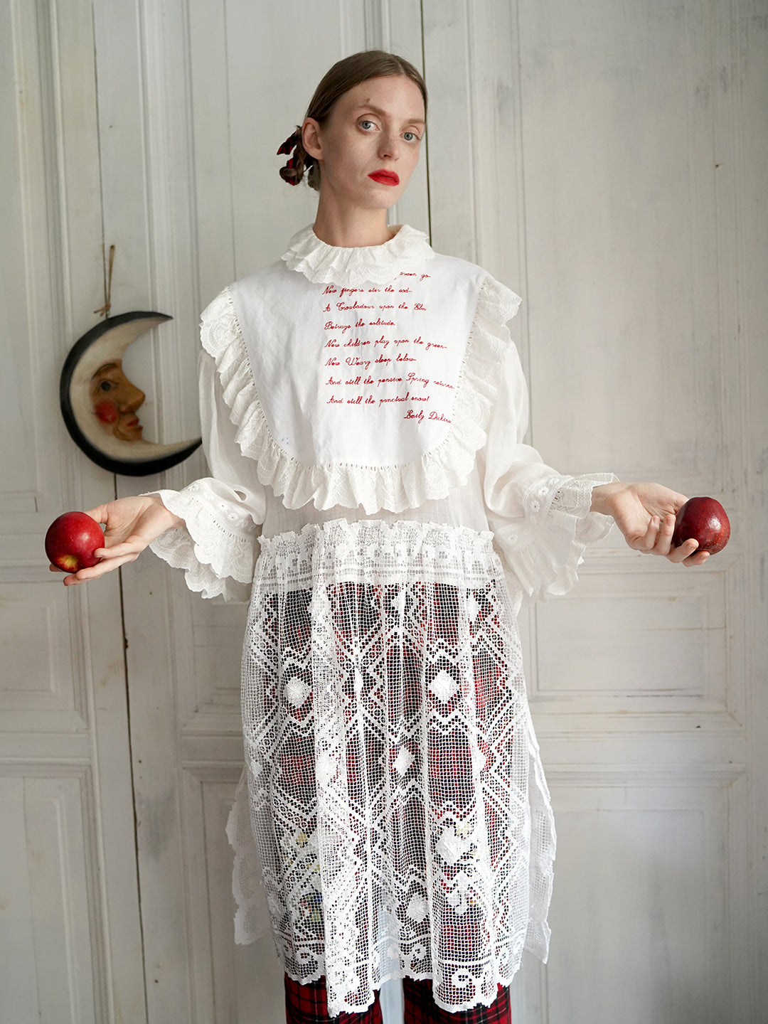 Unlogical Poem Vintage Style Poetry Embroidery Lace Ramie Dress Smock