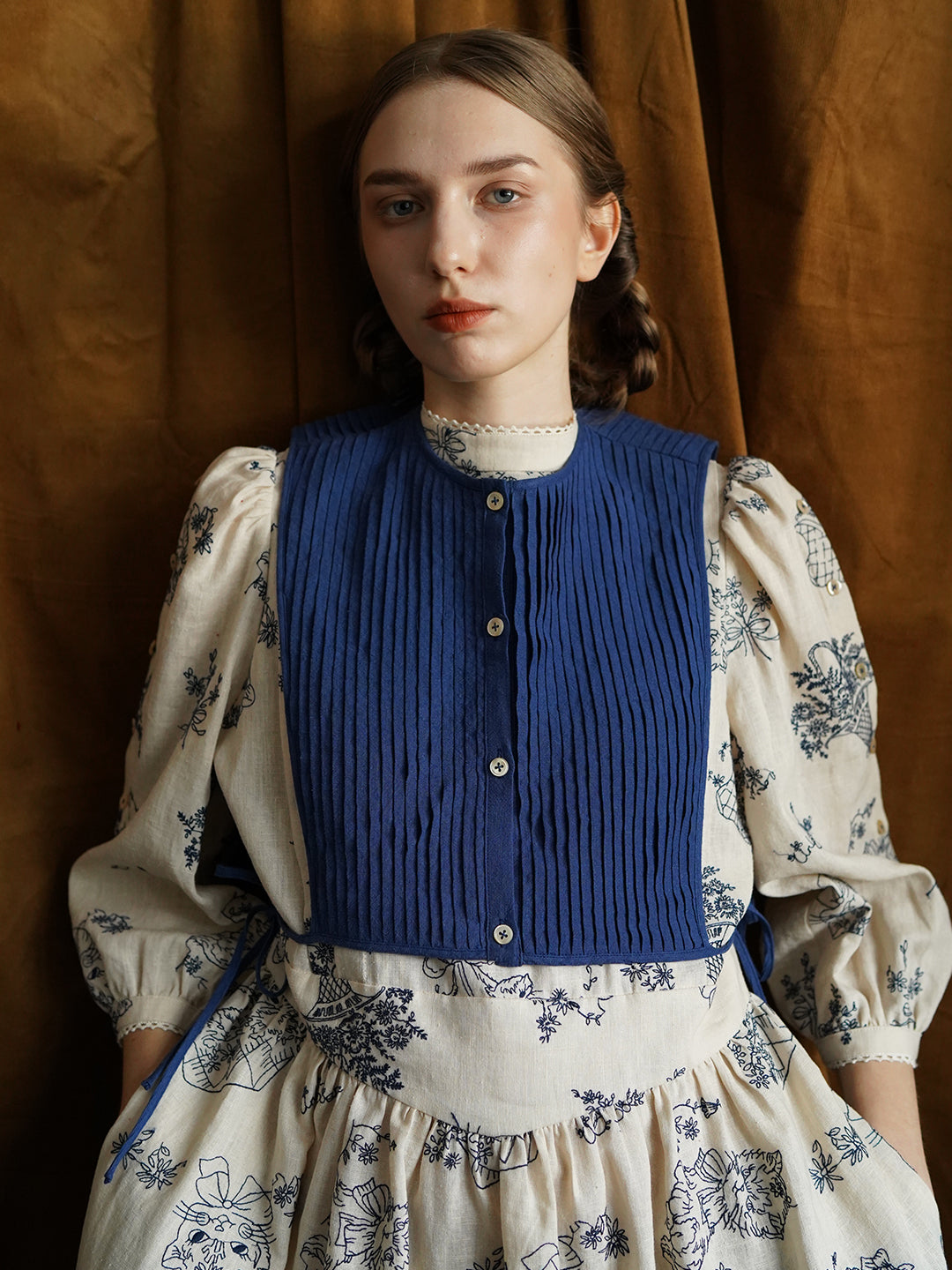 Unlogical Poem Vintage style Pleated Blue Hemp Smock