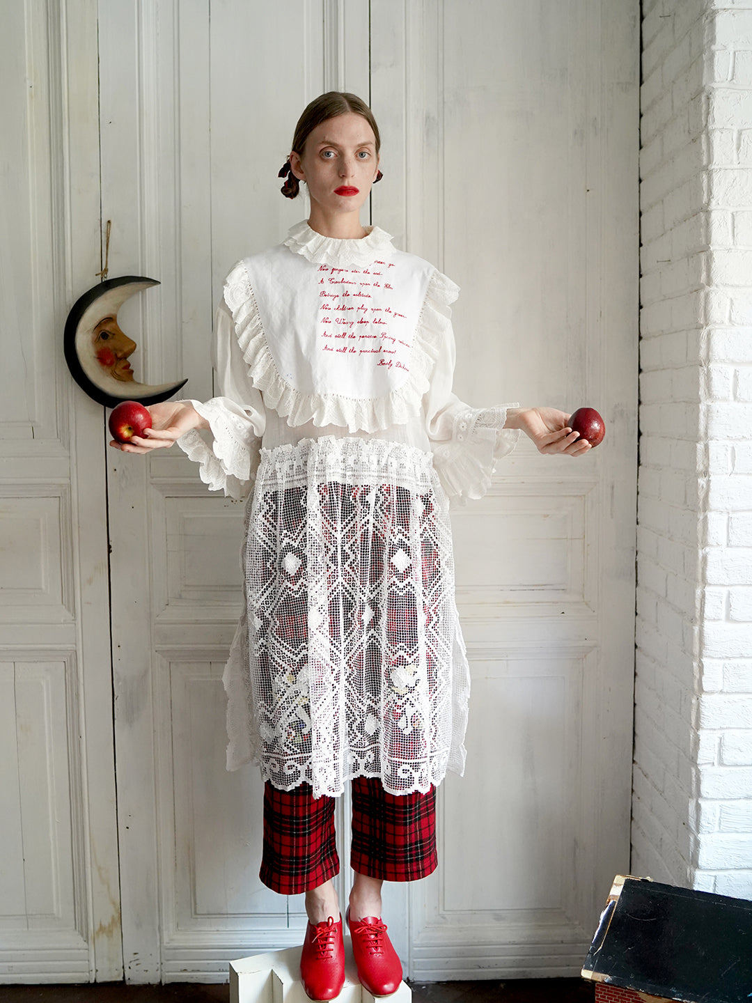 Unlogical Poem Vintage Style Poetry Embroidery Lace Ramie Dress Smock