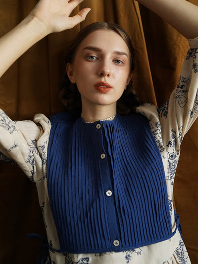 Unlogical Poem Vintage style Pleated Blue Hemp Smock