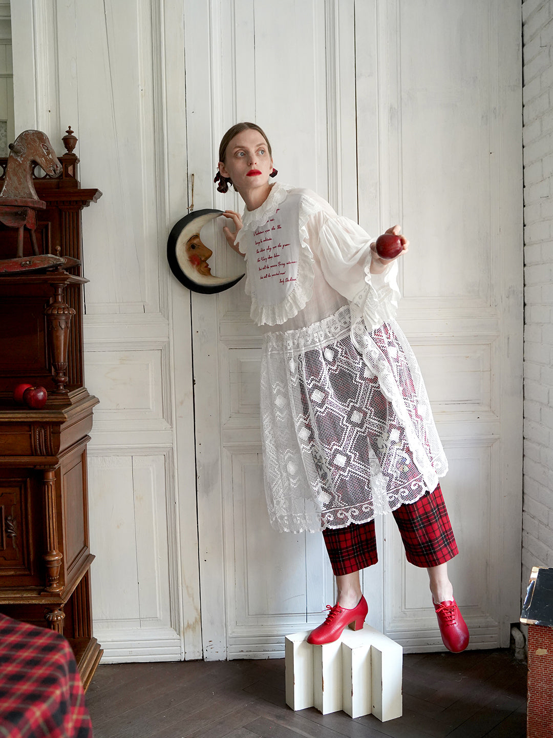 Unlogical Poem Vintage Style Poetry Embroidery Lace Ramie Dress Smock