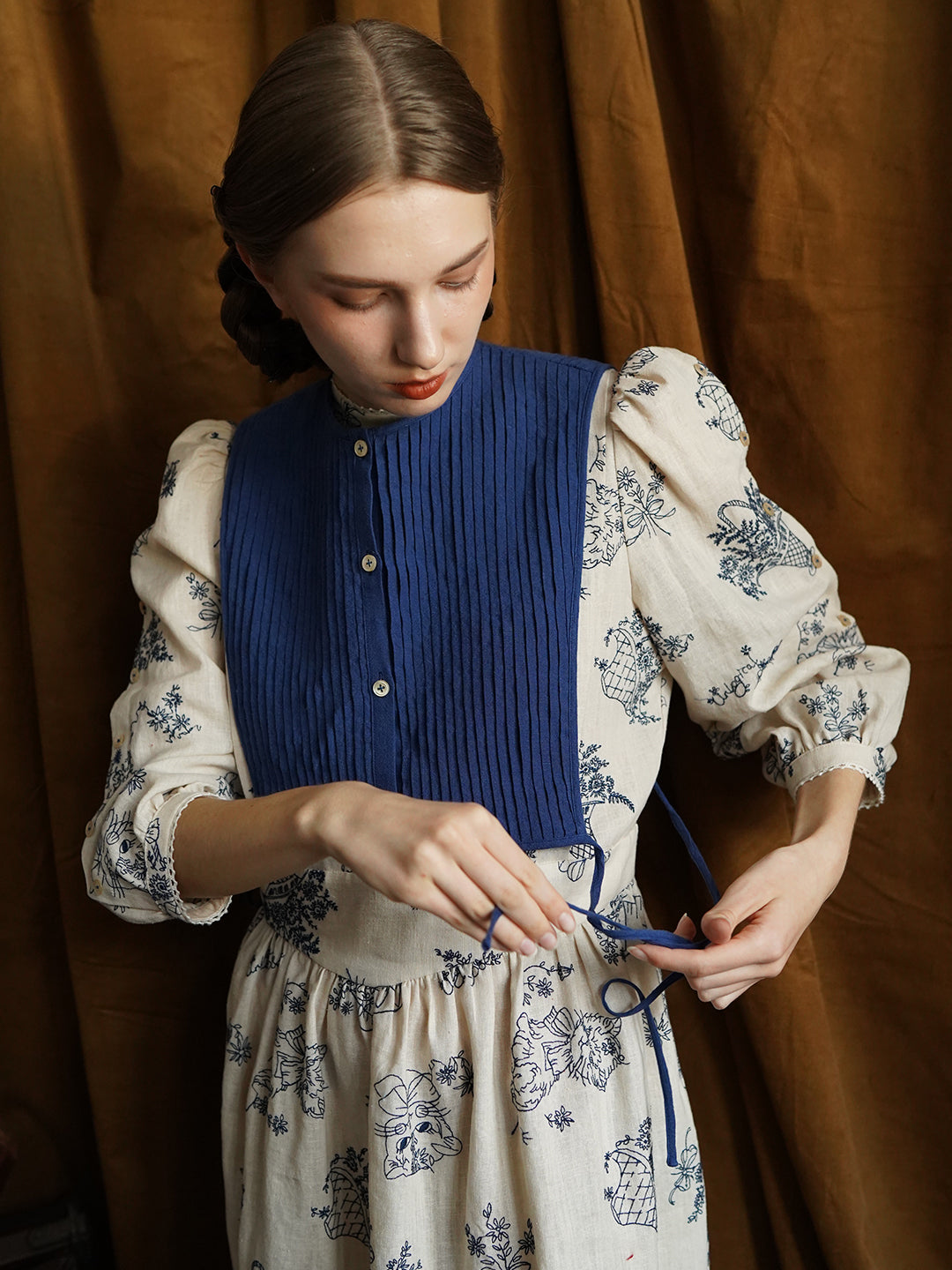 Unlogical Poem Vintage style Pleated Blue Hemp Smock