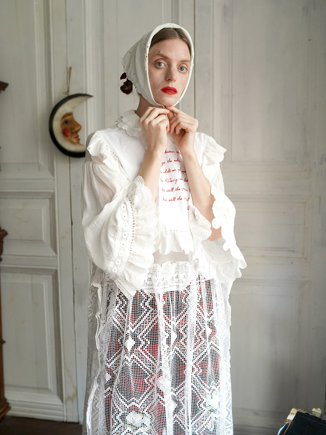 Unlogical Poem Vintage Style Poetry Embroidery Lace Ramie Dress Smock