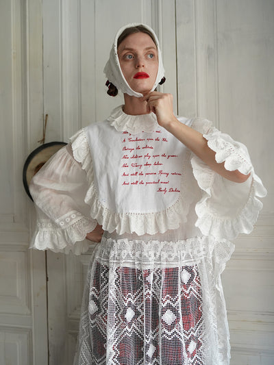 Unlogical Poem Vintage Style Poetry Embroidery Lace Ramie Dress Smock