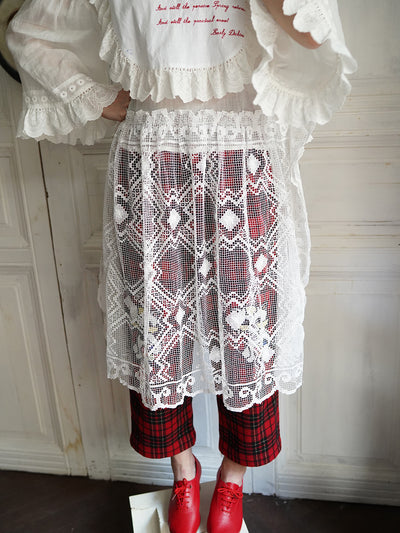 Unlogical Poem Vintage Style Poetry Embroidery Lace Ramie Dress Smock