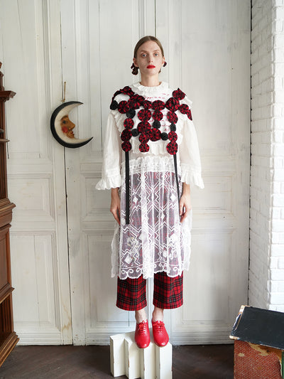 Unlogical Poem Vintage Style Poetry Embroidery Lace Ramie Dress Smock