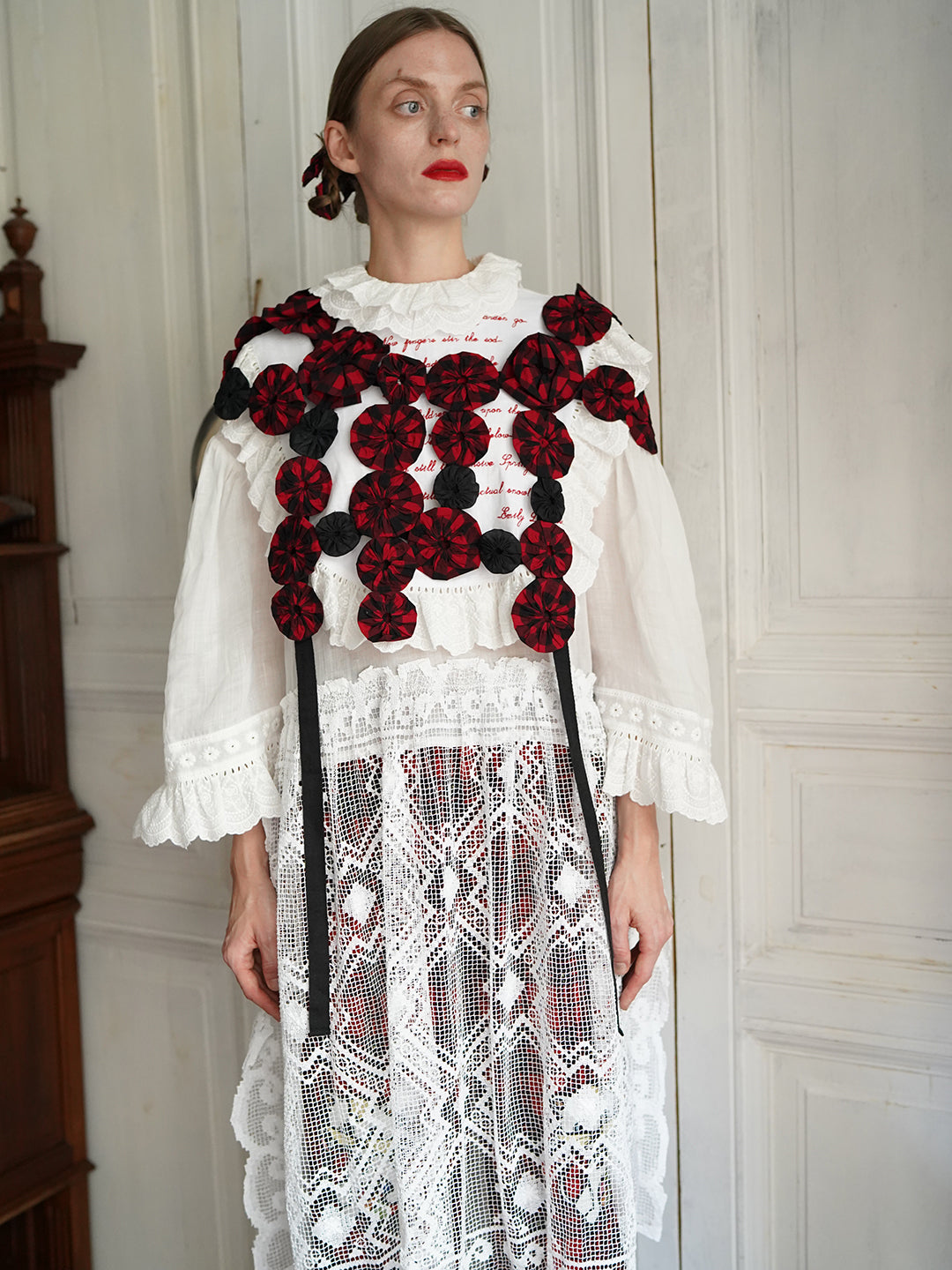 Unlogical Poem Vintage Style Poetry Embroidery Lace Ramie Dress Smock