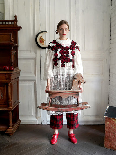 Unlogical Poem Vintage Style Poetry Embroidery Lace Ramie Dress Smock