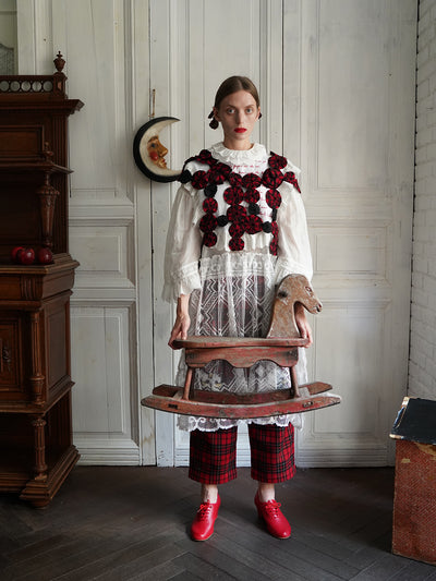 Unlogical Poem Handmade Yoyo Flowers Gingham Smock