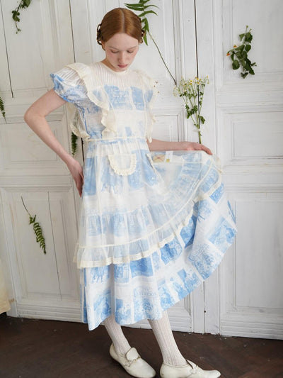 Unlogical Poem Victorian Style Blue Print White Collar Dress