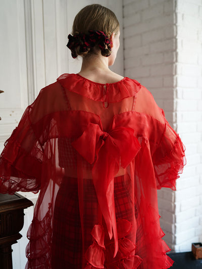 Unlogical Poem Vintage Style Ruffle Red Silk Dress Smock