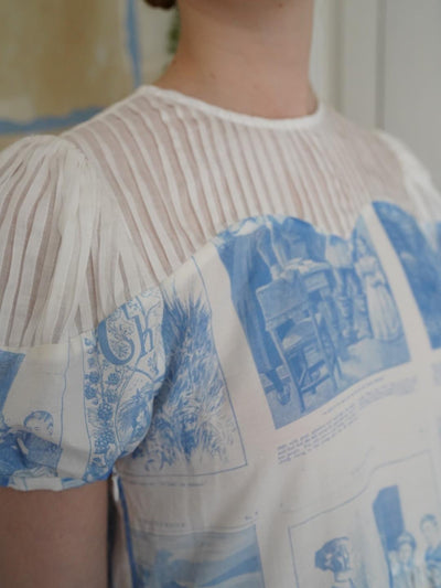 Unlogical Poem Victorian Style Blue Print White Collar Dress
