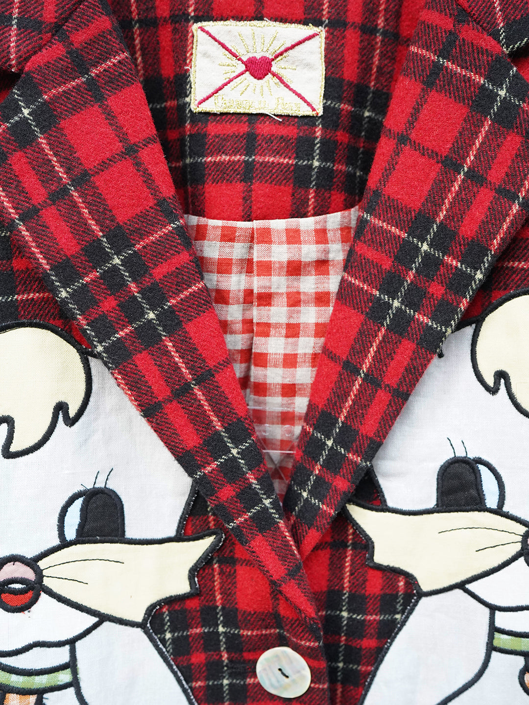 Unlogical Poem Vintage-style Cat Patch Embroidered Red Tartan Woolen Blazer