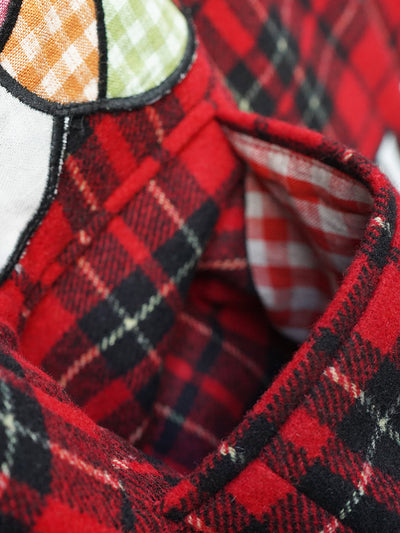 Unlogical Poem Vintage-style Cat Patch Embroidered Red Tartan Woolen Blazer