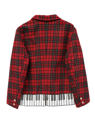 Unlogical Poem Vintage-style Cat Patch Embroidered Red Tartan Woolen Blazer