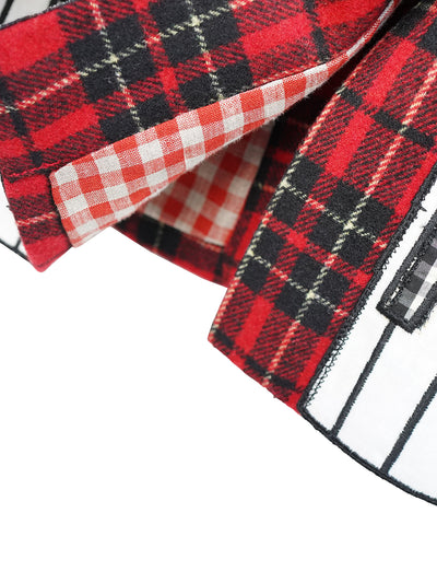 Unlogical Poem Vintage-style Cat Patch Embroidered Red Tartan Woolen Blazer