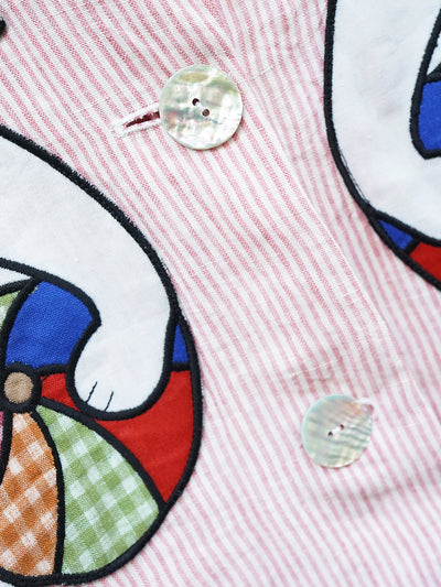 Unlogical Poem Vintage-style Cat Patch Embroidered Pink Striped Linen Blazer