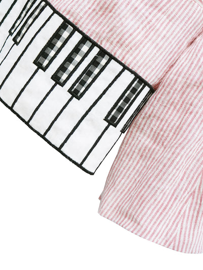 Unlogical Poem Vintage-style Cat Patch Embroidered Pink Striped Linen Blazer