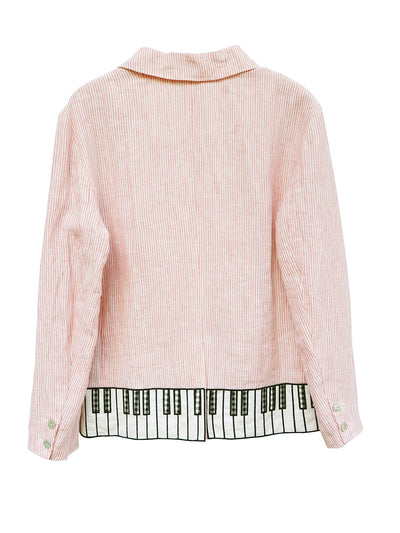 Unlogical Poem Vintage-style Cat Patch Embroidered Pink Striped Linen Blazer