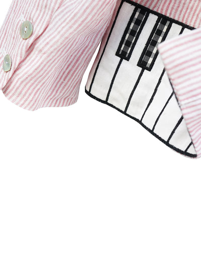 Unlogical Poem Vintage-style Cat Patch Embroidered Pink Striped Linen Blazer