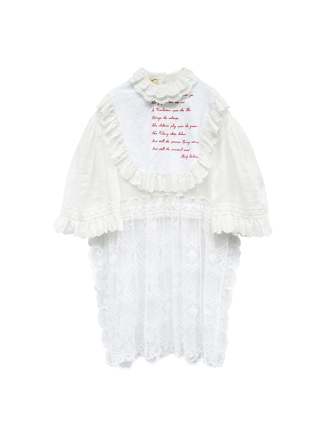 Unlogical Poem Vintage Style Poetry Embroidery Lace Ramie Dress Smock