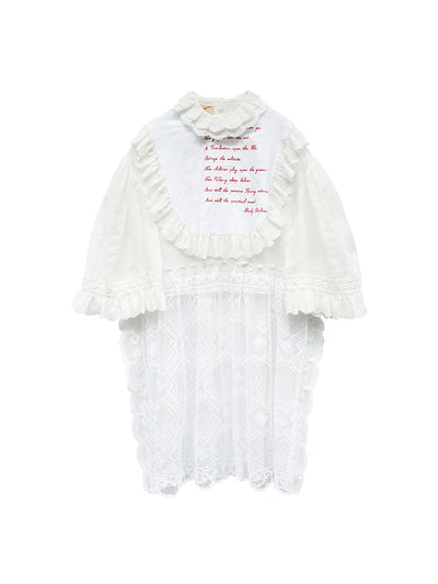 Unlogical Poem Vintage Style Poetry Embroidery Lace Ramie Dress Smock